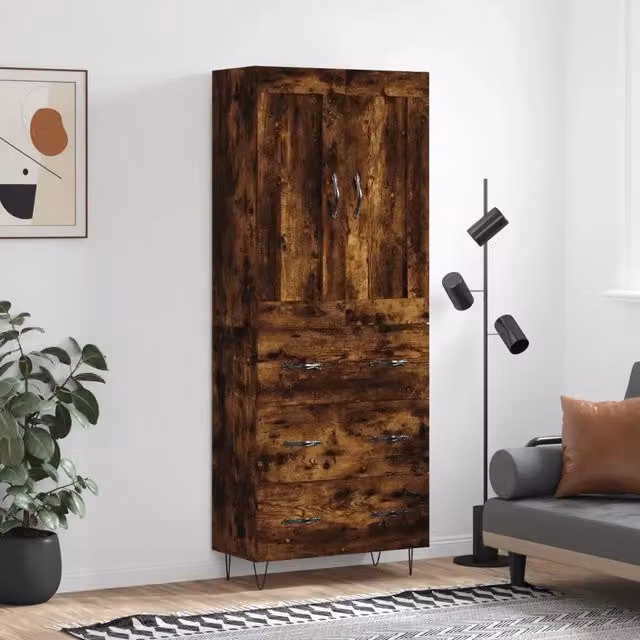 Credenza-Buffet-Armadio da cucina Rovere Fumo 69,5x34x180 cm in Legno Multistrato 427032