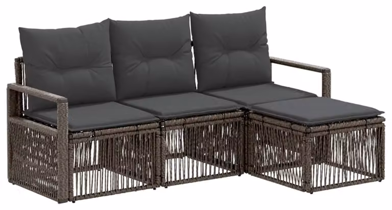 Set di divani da giardino, 4 pezzi, colore grigio, in rattan sintetico