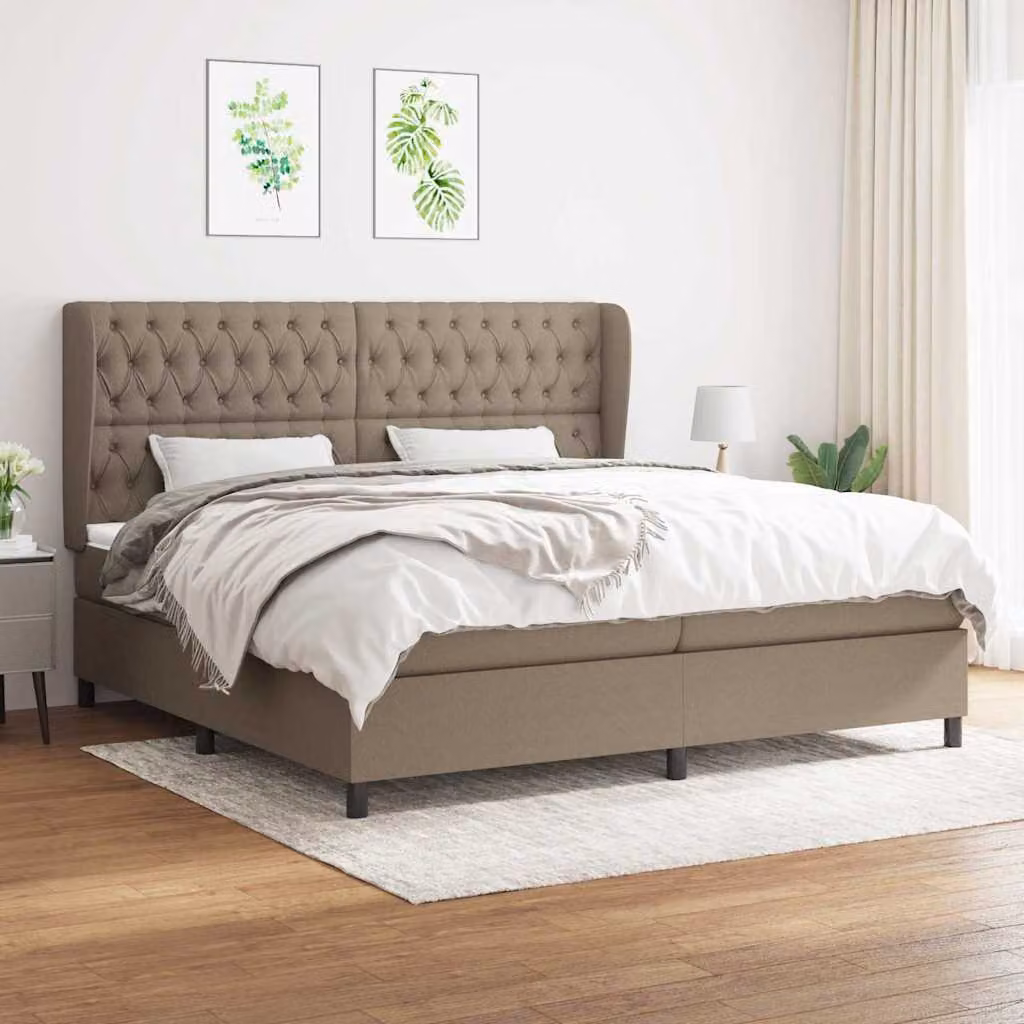 vidaXL Giroletto a Molle con Materasso Ibrido in Tessuto Beige e Bianco L/P/H: 200 x 200 x 128 cm – 1