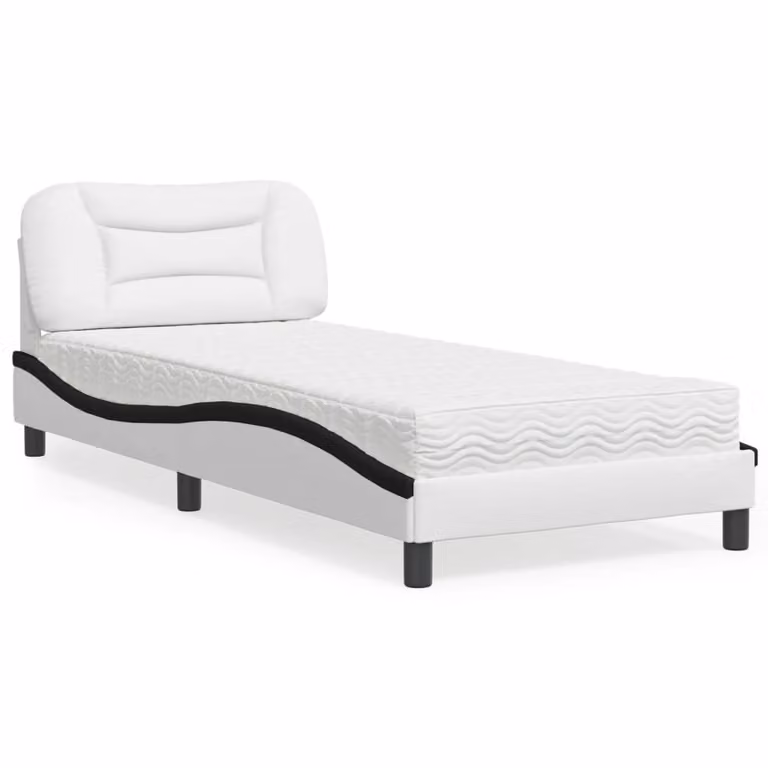 Letto con Materasso Hvar Nero e Bianco 80x200 cm in Pelle finta