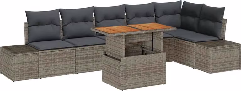 Set da Pranzo per Giardino con cuscino 7 pcs Grigio e Marrone