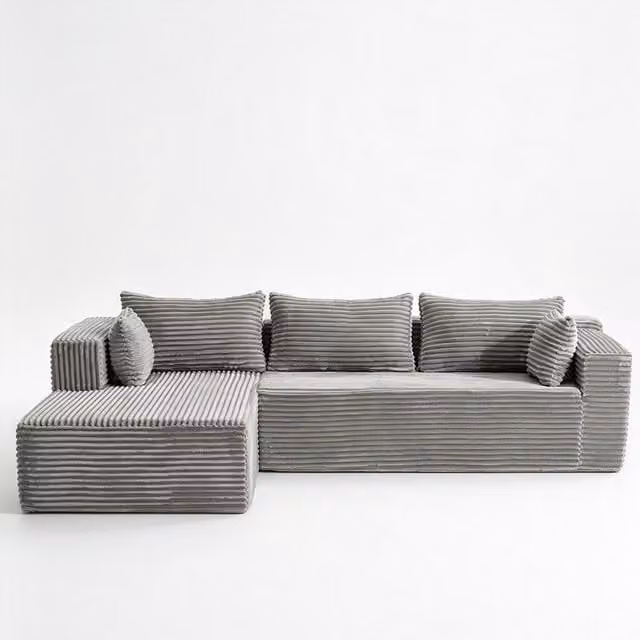 Divano angolare a L modulare con chaise longue Aosom Italy, design minimalista e reversibile, Grigio, L: 279 cm, P: 179 cm, H: 83 cm – 1
