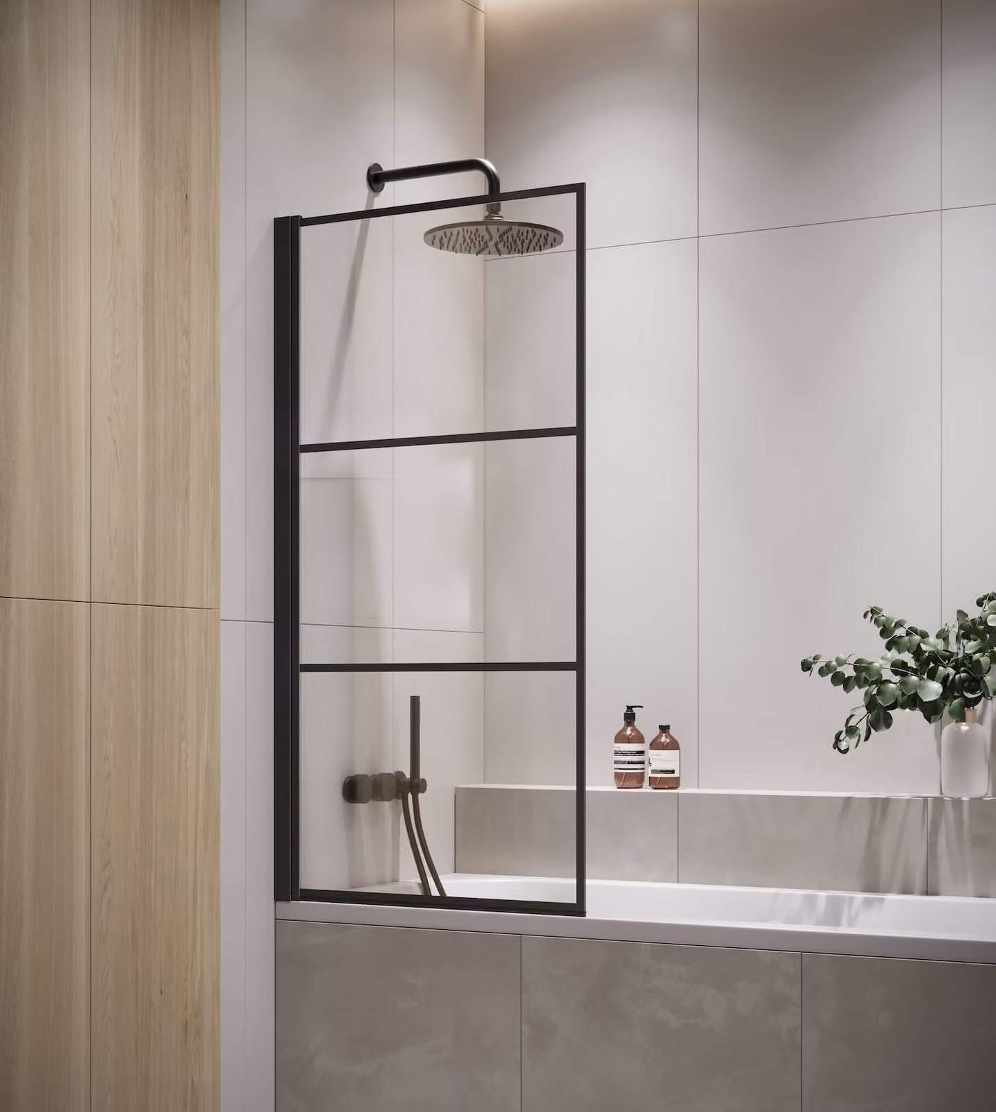 Badplaats Parete Vasca Berkan 60 x 140 cm - Nero - Anta Pivotante 5 mm - Vetro di Sicurezza e Anticalcare