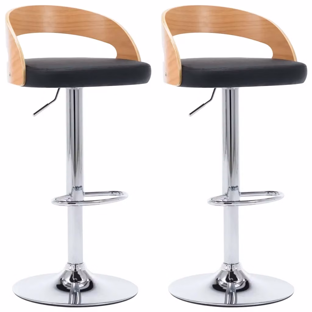 Set di 2 sgabelli da bar vidaXL in similpelle nera e legno con base girevole a 360 gradi – 2