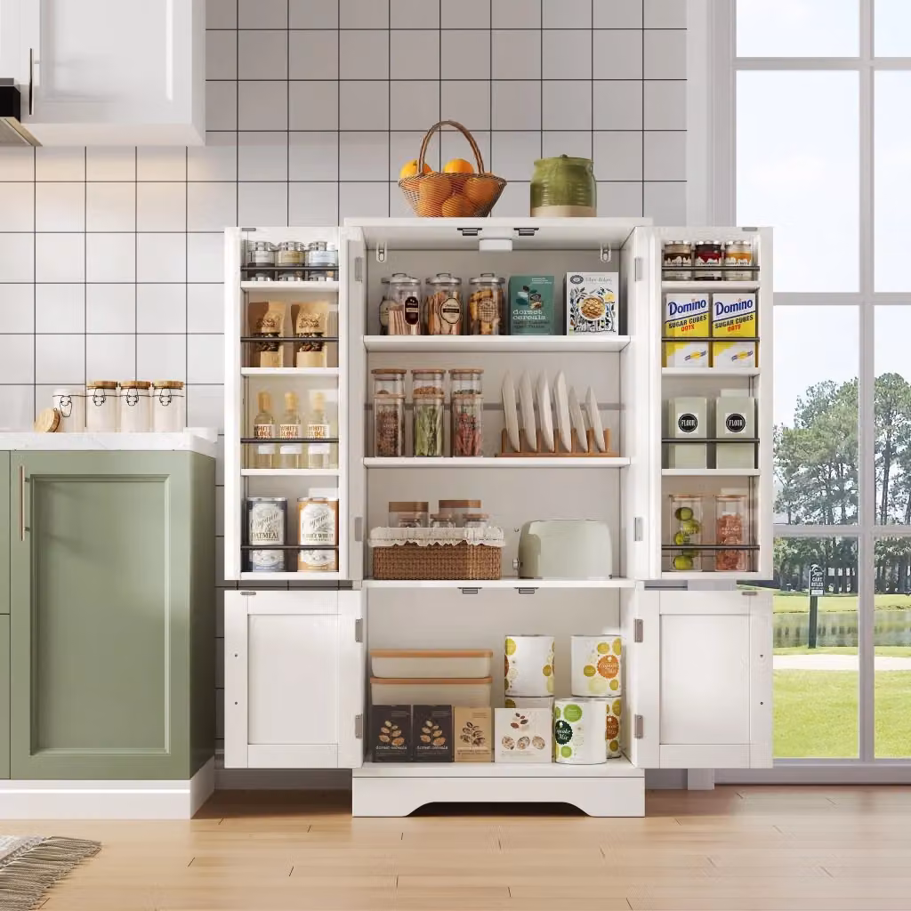 Credenza alta moderna bianca con illuminazione LED integrata e 3 ante per cucina e soggiorno L: 120 cm, P: 60 cm, H: 40 cm – 2
