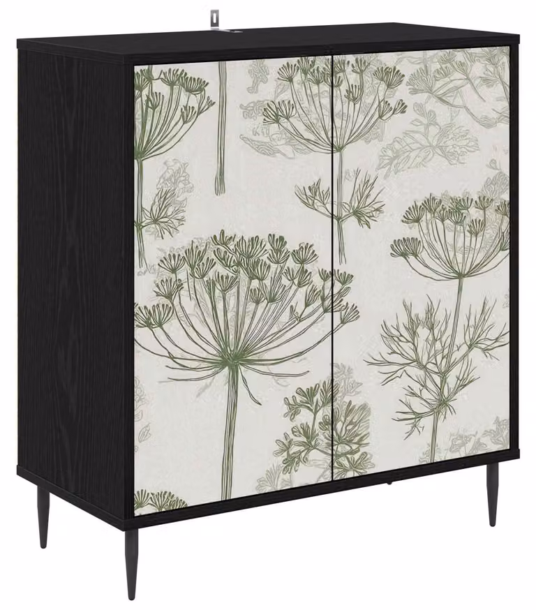 Mobiletto buffet GOTHA, colore nero, impiallacciatura in legno di noce, dimensioni 69 x 33 x 76 cm, realizzato in legno ingegnerizzato