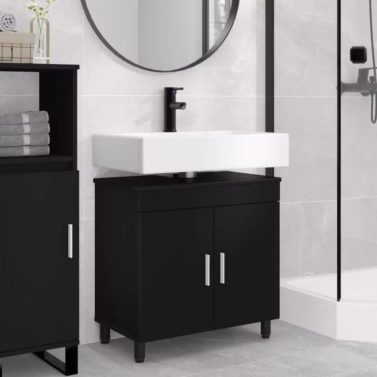 Mobiletto da bagno moderno vidaXL in MDF nero opaco L/P/H: 60 x 35 x 60 cm