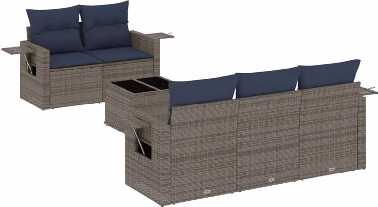Set Divani da Giardino 6 pz con Cuscini Grigio in Polyrattan