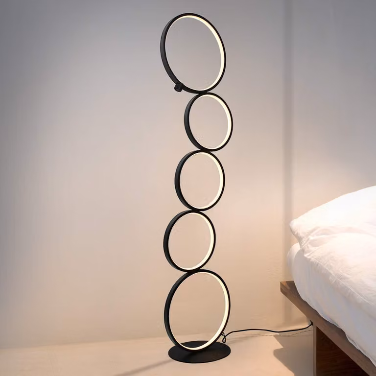 ZMH LED lampada da terra nera bianco caldo dimmerabile interruttore a sfioramento moderna a 5 fiamme ad anello 32W per camera da letto soggiorno studio