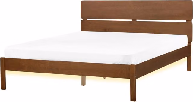 Letto in marrone scuro UE matrimoniale 160 x 200 cm con testiera a doghe Stile rustico minimalista con LED