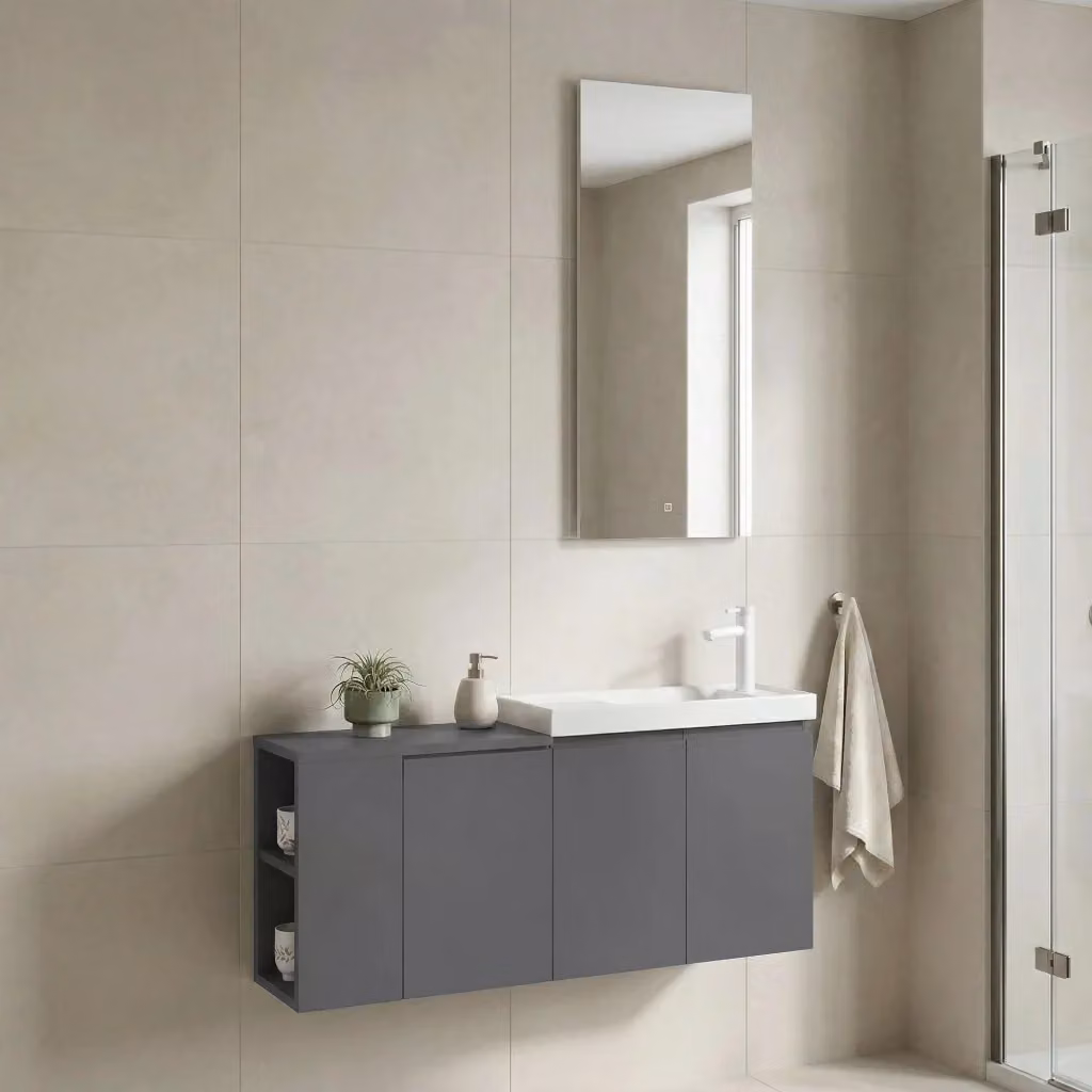 Set mobile lavabo con specchio Ferla 110 HANAH HOME, Grigio opaco, L: 110 cm, P: 22 cm, H: 45 cm – 2