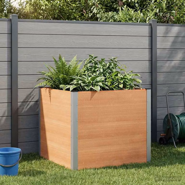 Letto rialzato da giardino vidaXL in WPC e alluminio, Marrone, L 100 x P 100 x H 91 cm