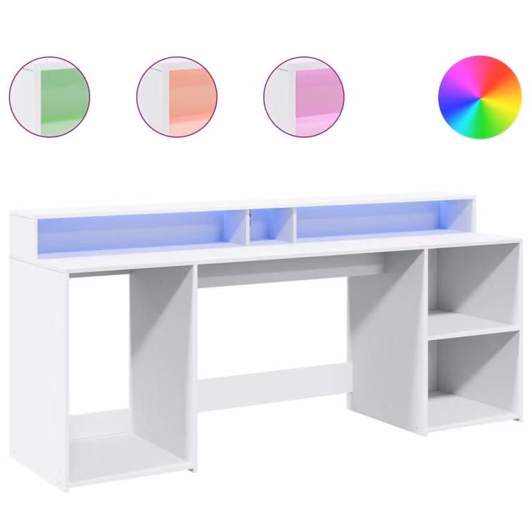 Scrivania con Luci LED Bianca 200x55x91 cm in Truciolato