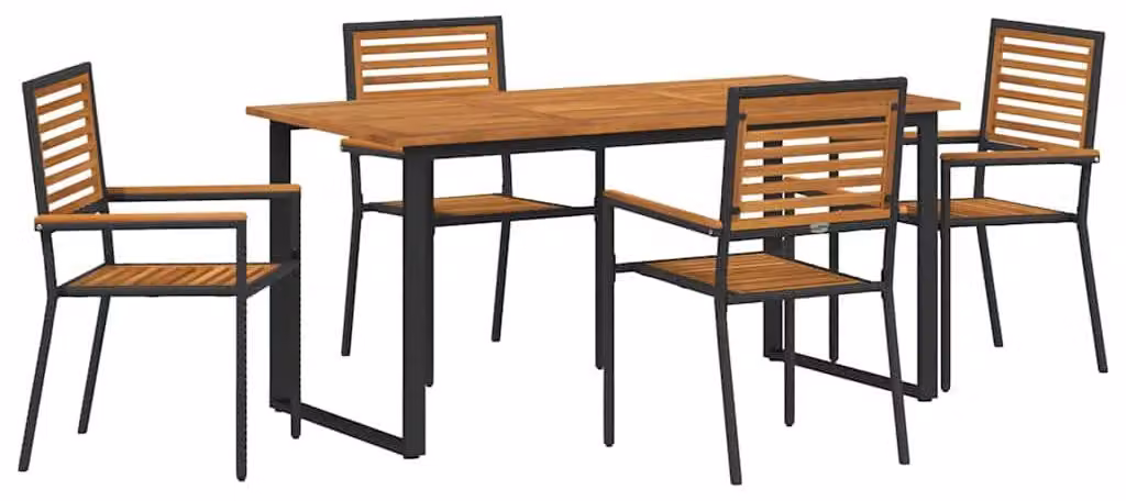 Set da Pranzo per Giardino 5 pcs Nero Legno di Acacia Massello