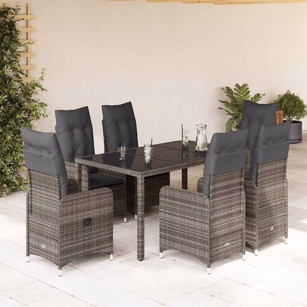 Set Bistrò da Giardino e Balcone vidaXL in Polyrattan e Metallo con Piano in Vetro Grigio, 5 Pezzi – 1
