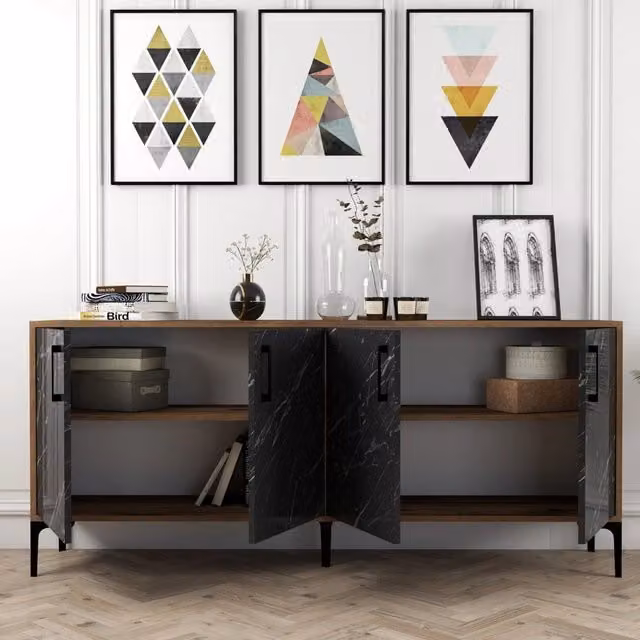 Madia Pollein DMORA Credenza con 2 Ripiani Nero Marmo L: 180 cm, P: 35 cm, H: 78 cm