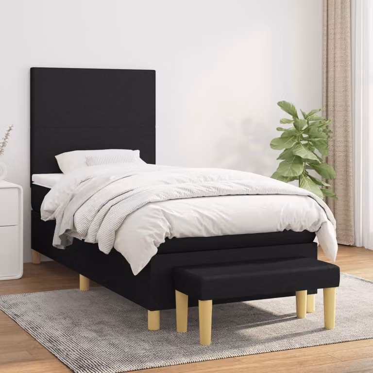 The Living Store Letto a molle con materasso nero 80x200 cm in tessuto