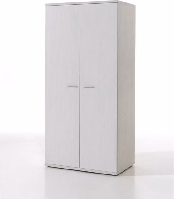 Armadio bambino 2 porte OLVENA – Bianco effetto legno – Deposito pratico e robusto