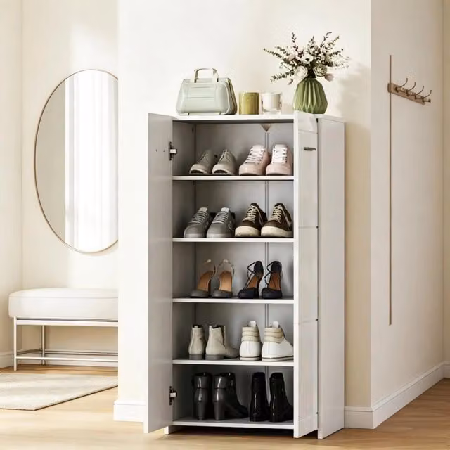 Scarpiera per 10 paia di scarpe, finitura lucida, 5 livelli con ripiani regolabili