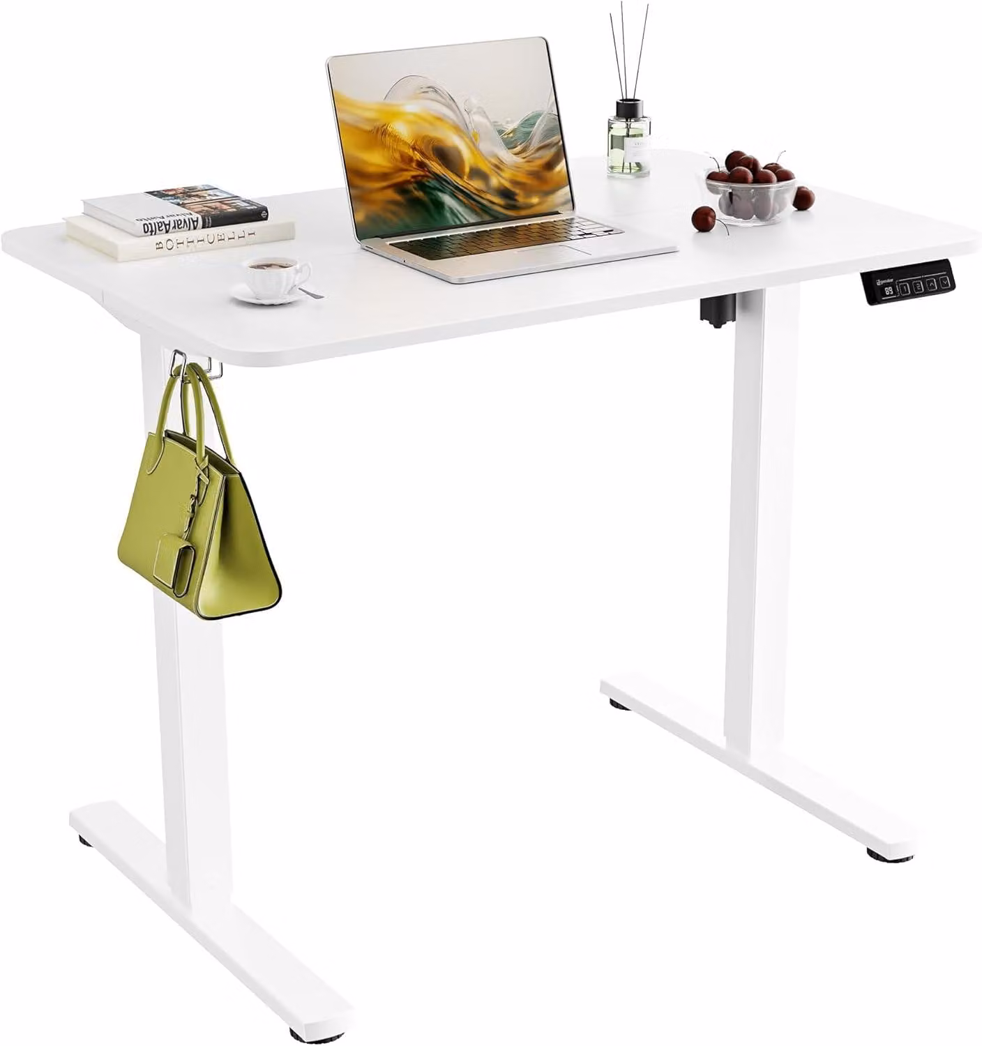 Scrivania regolabile in altezza elettricamente, colore bianco, dimensioni 160 x 70 cm, con funzione di memorizzazione