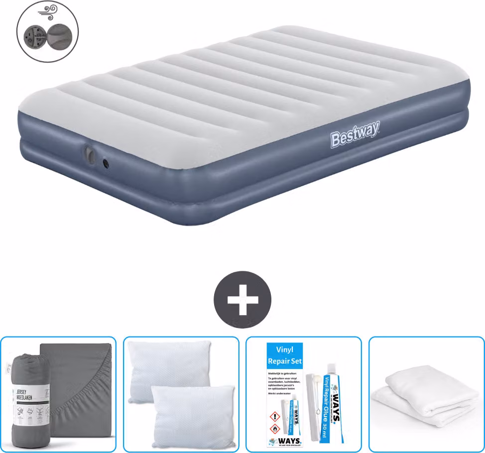 Materasso gonfiabile Bestway - 2 persone - 152 x 203 x 36 cm - Blu - Accessori inclusi