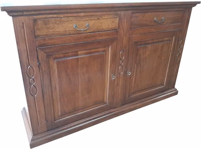 Credenza classica in legno con 2 porte finitura bassano marrone Mobili 2G L: 177 cm, P: 48 cm, H: 110 cm