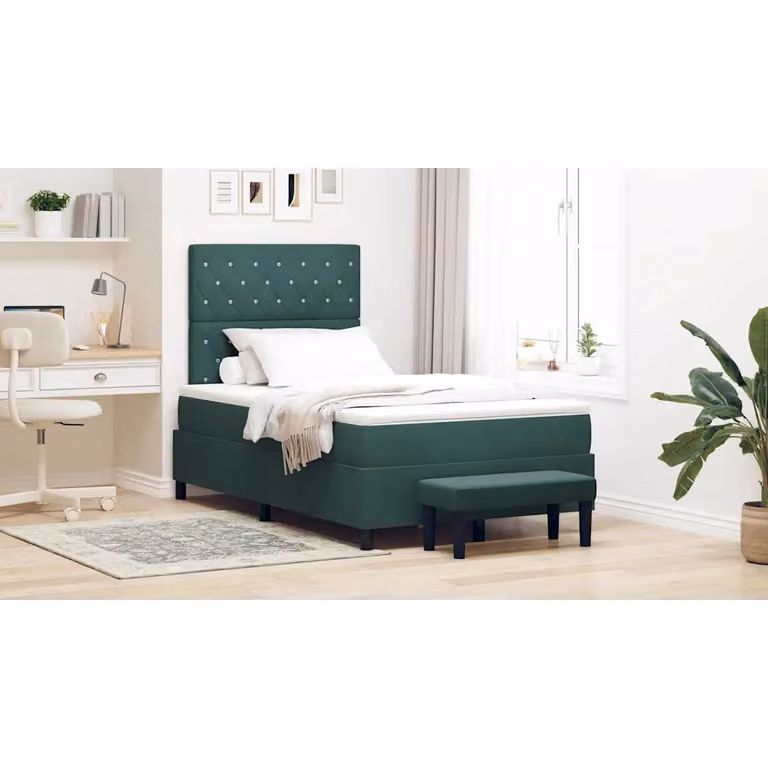 Letto a molle con testiera vidaXL in velluto verde, L 120 cm x P 200 cm