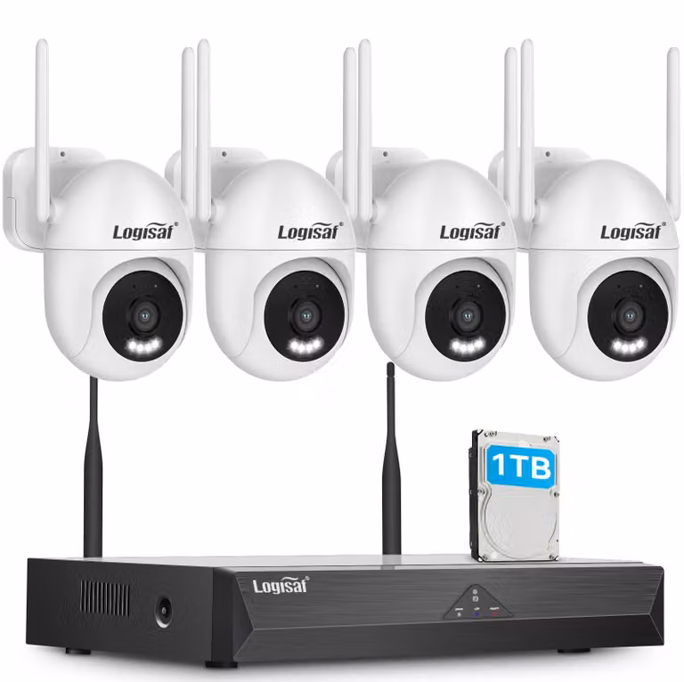 Kit di telecamere di sicurezza 5MP PTZ - Visione a 360 gradi - 1TB di archiviazione - Visione notturna a colori per esterni