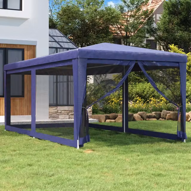 Tenda Gazebo per Feste Blu con 6 Pareti Laterali in Rete L: 6 m, P: 3 m, H: 2,58 m – 1
