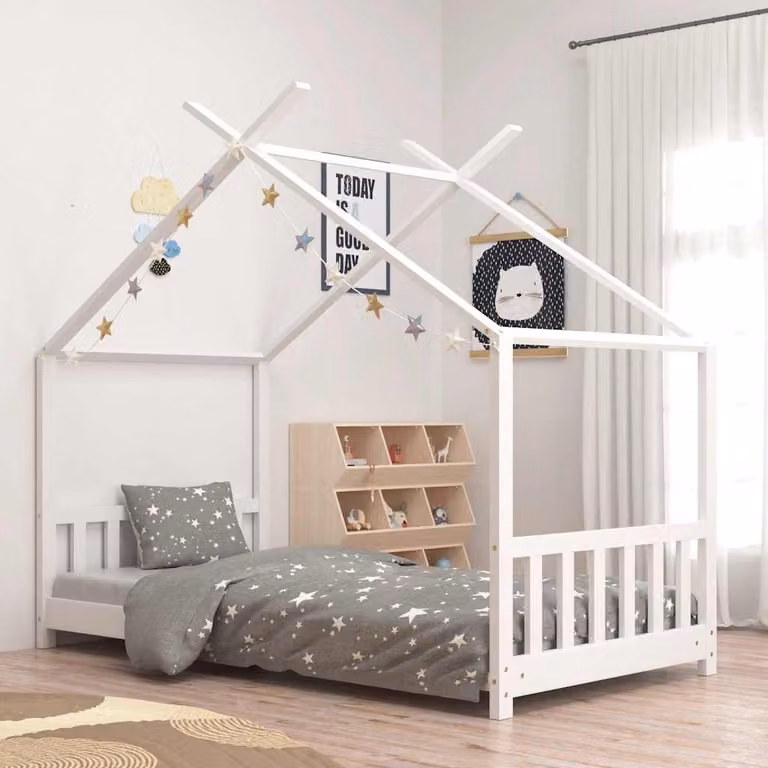 vidaXL Giroletto per Bambini in Massello di Pino Bianco con Doghe in Legno L/P: 70 x 140 cm