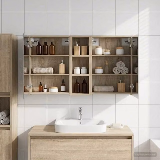 Set di 3 armadi da bagno vidaXL con specchio e illuminazione LED, finitura opaca, L/P/H: 106 x 16 x 62,5 cm – 1