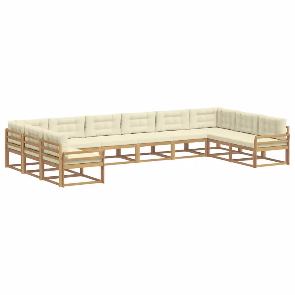 Set di divani da esterno a forma di U vidaXL in legno di acacia con cuscini bianchi e beige – 2
