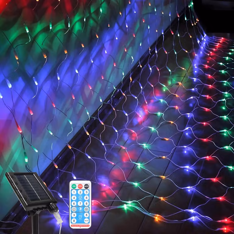 Jayseuw Luci di stringa solare 2M x 2M Luci di tenda con telecomando Timer Festa di Natale Decorazione giardino colorato