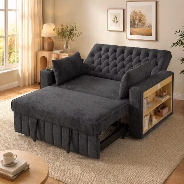 Divano letto ULEVR 140x137x84 cm a 2 posti, schienale reclinabile a 3 posizioni, USB e portabicchieri, grigio