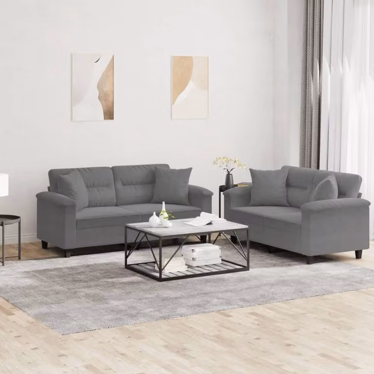 Maison Exclusive - Set divano a 2 posti con cuscini, tessuto in microfibra grigio scuro