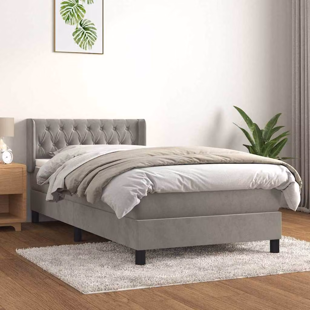 vidaXL Giroletto a Molle con Materasso in Velluto Grigio Chiaro L/P/H: 90 x 190 cm – 1