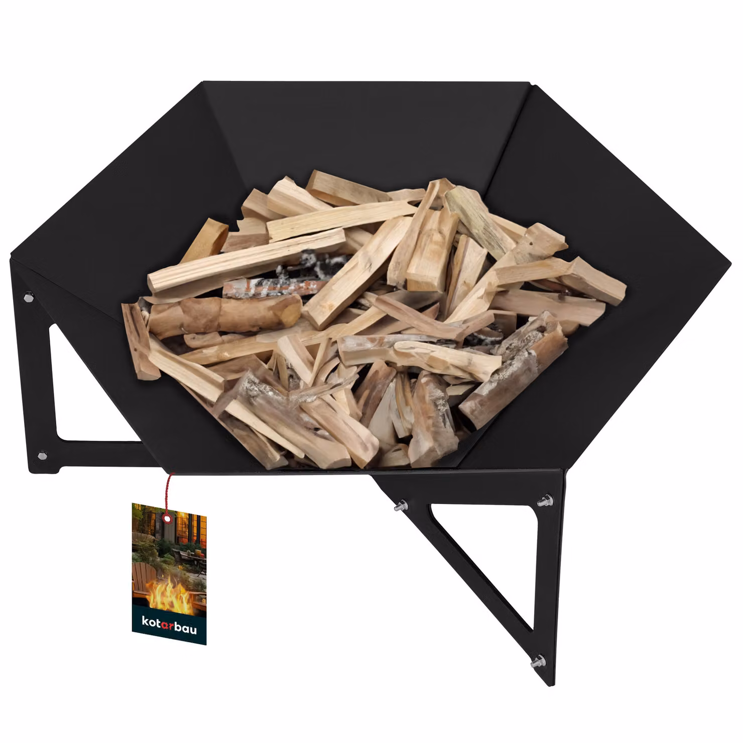 KOTARBAU® Ciotola per fuoco con gambe in acciaio inox Ciotola per fuoco da esterno Ciotola esagonale per giardino 64 cm x 56 cm Esagono per falò e campeggio Cesti per fuoco da esterno