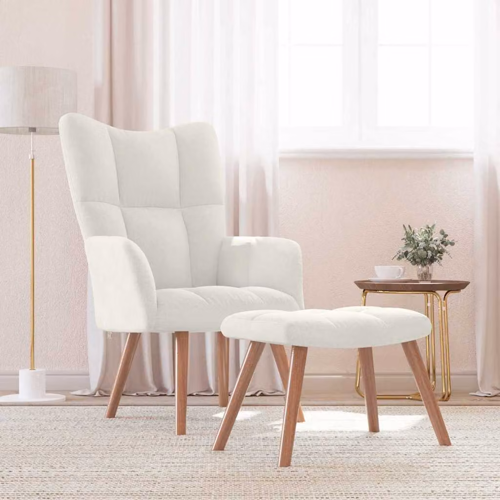 vidaXL Poltrona Relax con Poggiapiedi in Velluto Bianco e Beige