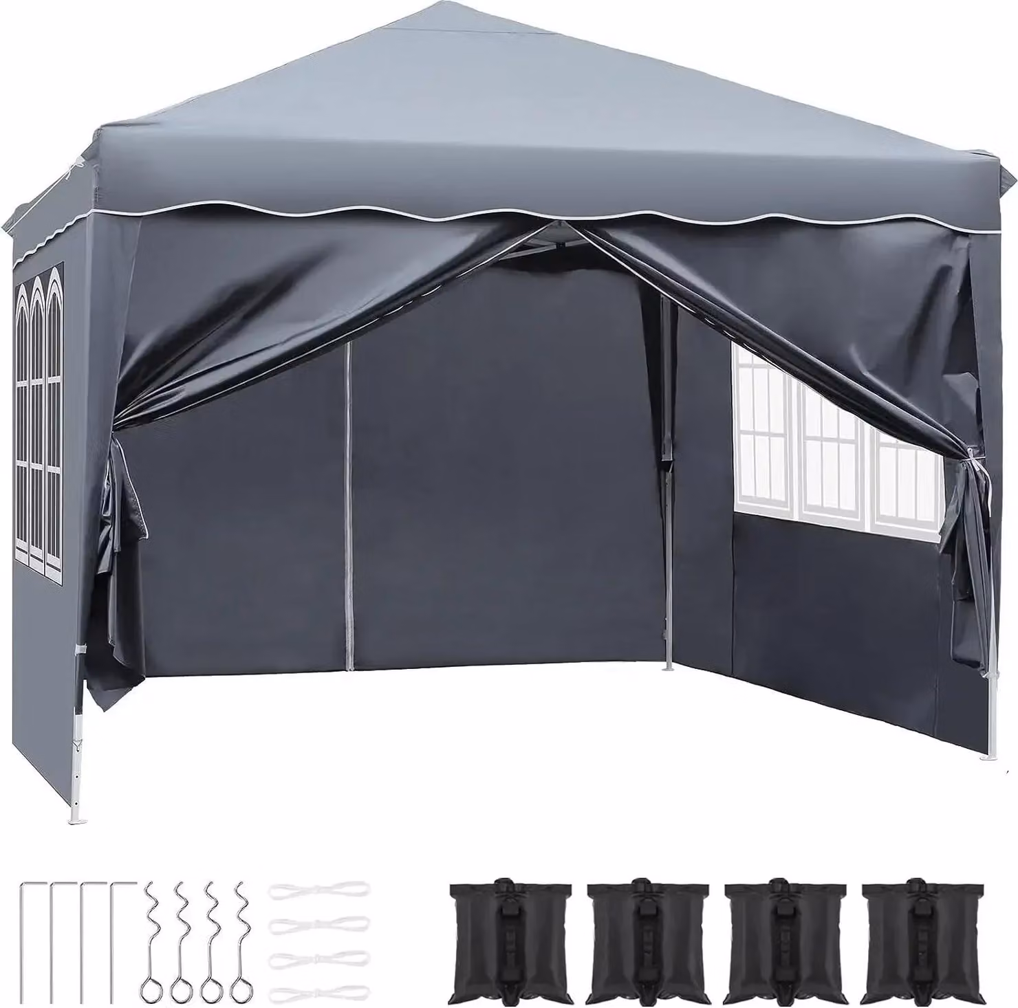 Gazebo da giardino 3 x 3 metri - Gazebo pieghevole - Tetto impermeabile in tessuto Oxford - Struttura in acciaio - Altezza regolabile - Pieghevole - Grigio