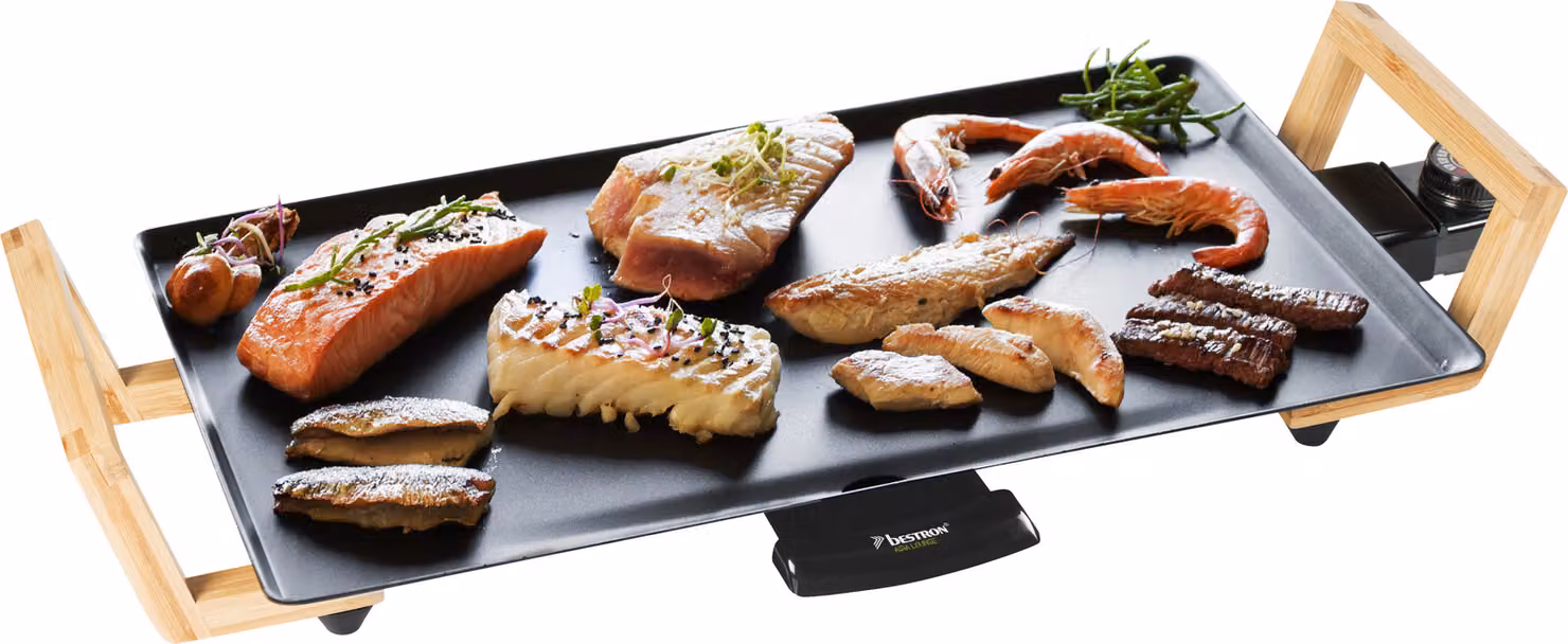 Griglia elettrica da tavolo Bestron, piastra teppanyaki dal design asiatico, divertimento alla griglia per 4 persone, 1.800 W, colore: nero
