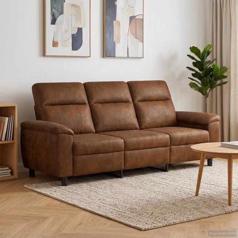 Divano moderno vidaXL in pelle sintetica marrone con struttura in metallo per soggiorno L: 214 cm, P: 90 cm, H: 95 cm