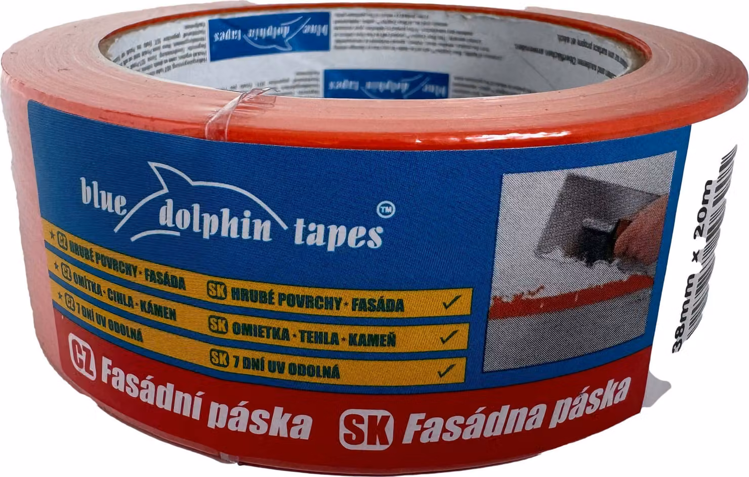 Nastro per intonaco Nastro per mascheratura per superfici ruvide, resistente ai raggi UV, arancione, 38 mm x 20 m
