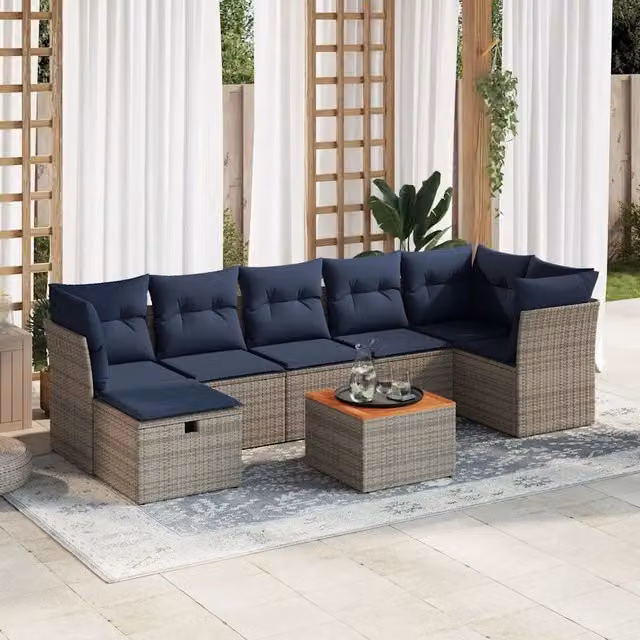Set Divano da Giardino 8 pz con Cuscini Grigio in Polyrattan 3325771