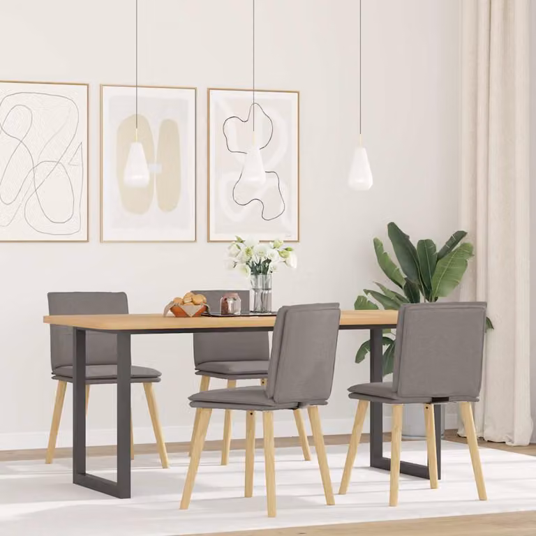 Set di 4 sedie da pranzo vidaXL in tessuto beige e grigio con struttura in legno e metallo per cucina e soggiorno