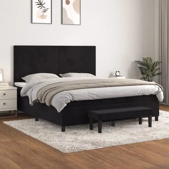 Letto Ibrido con Giroletto a Molle e Materasso vidaXL in Velluto Nero e Bianco L/P: 180 x 200 cm