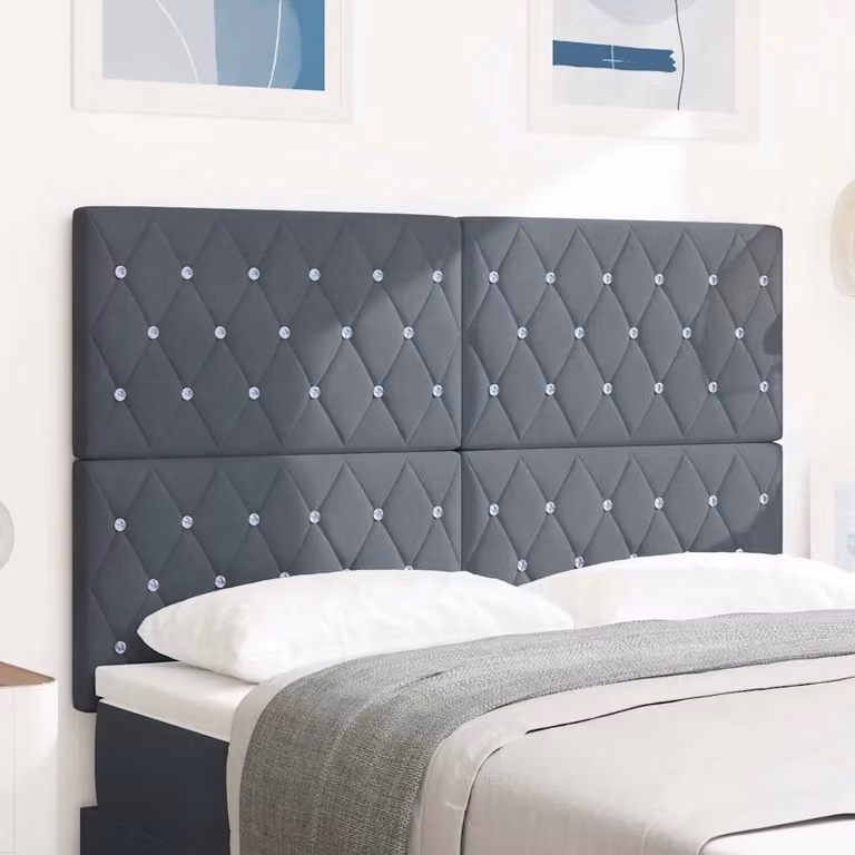 Testiera per letto con illuminazione LED vidaXL in velluto grigio scuro, Larghezza: 144 cm
