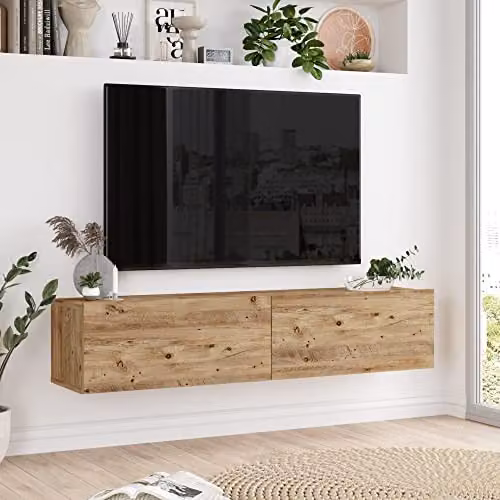 [en.casa] Mobile TV da Parete Armadio a Muro con Ante a Ribalta Consolle Pensile Stand Multimediale Larghezza 140 cm - Rovere Rustico