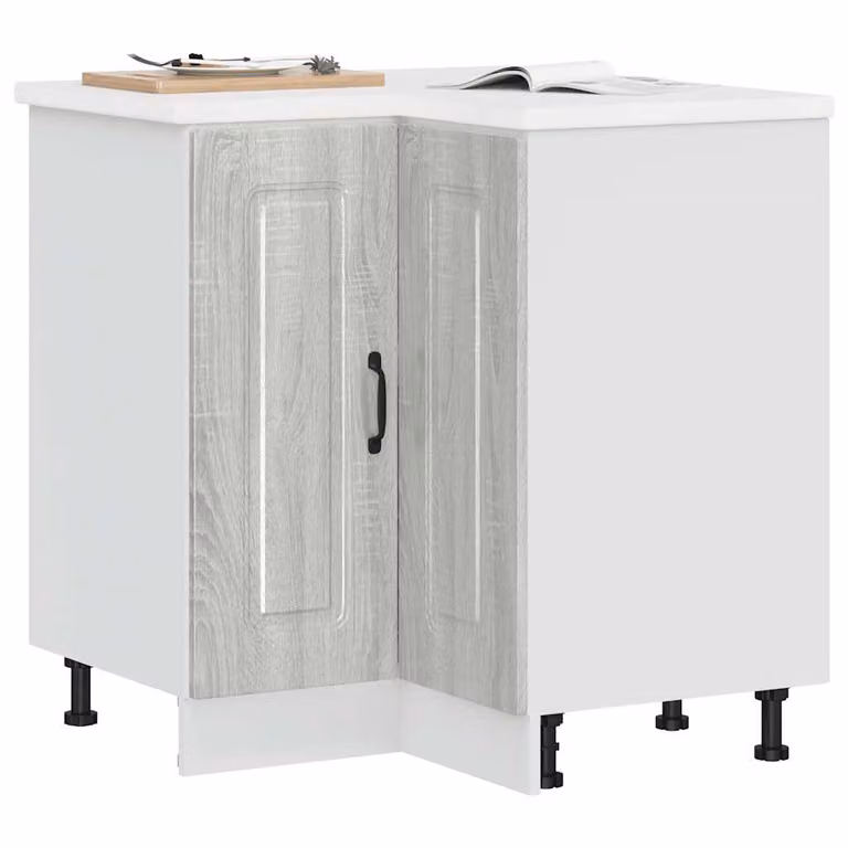 Base mobile ad angolo per cucina Kalmar vidaXL, Grigio Sonoma e Bianco, in MDF e composito con ante a battente