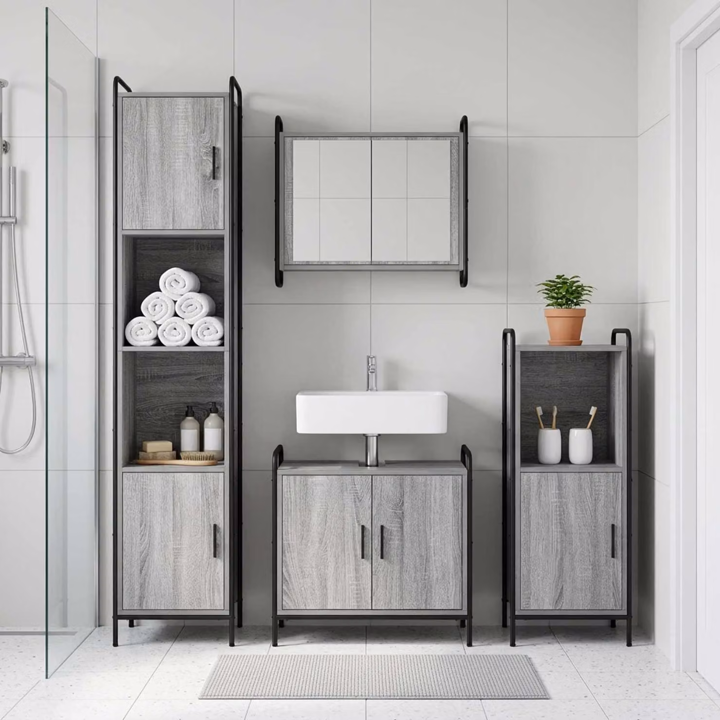 vidaXL Set di Armadi da Bagno 4 pz Sonoma grigio 40 x 36 x 181 cm