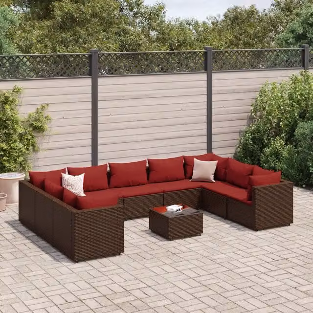 Set Divani da Giardino 10 pz con Cuscini in Polyrattan Marrone 3308277
